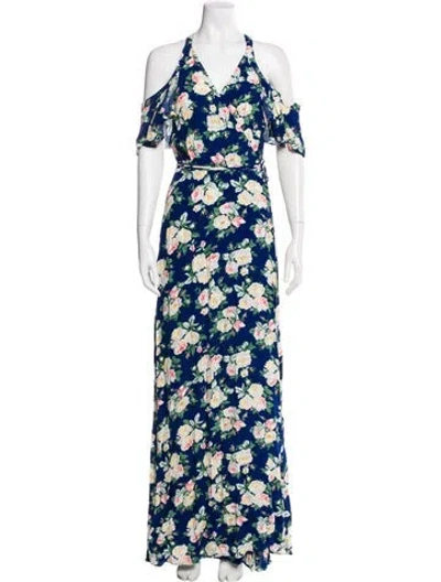 Pre-owned Privacy Please Floral Print Long Dress In Blue