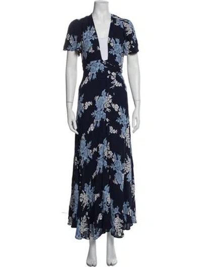 Pre-owned Privacy Please Floral Print Long Dress In Blue