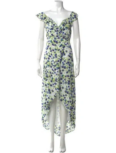 Pre-owned Privacy Please Floral Print Long Dress In Blue/green/white