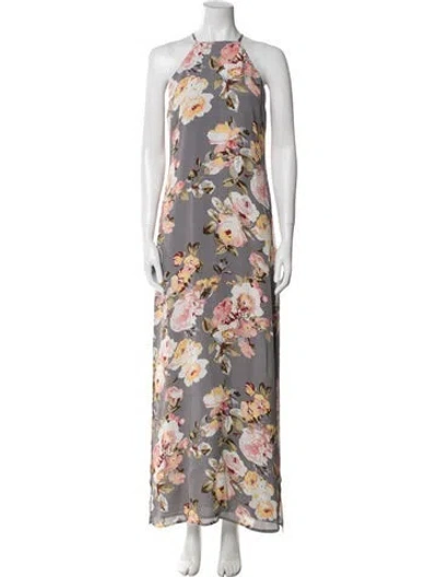 Pre-owned Privacy Please Floral Print Long Dress In Gray