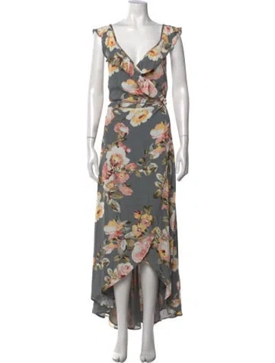 Pre-owned Privacy Please Floral Print Long Dress In Gray