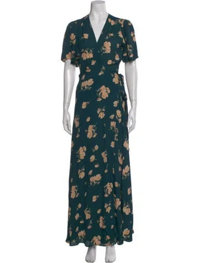 Pre-owned Privacy Please Floral Print Long Dress In Green