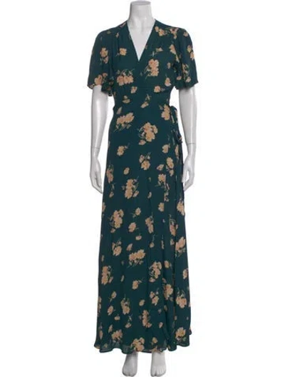 Pre-owned Privacy Please Floral Print Long Dress In Green