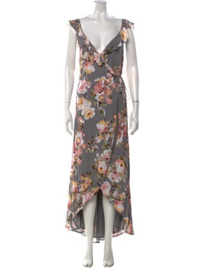 Pre-owned Privacy Please Floral Print Long Dress In Grey/white