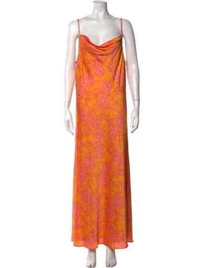 Pre-owned Privacy Please Floral Print Long Dress W/ Tags In Orange