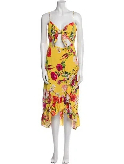 Pre-owned Privacy Please Floral Print Long Dress In Yellow
