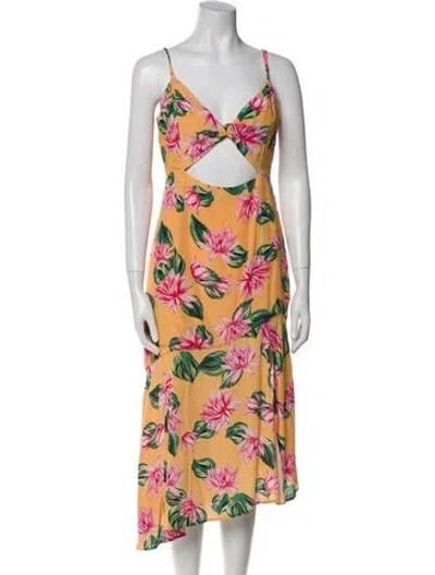 Pre-owned Privacy Please Floral Print Midi Length Dress In Yellow