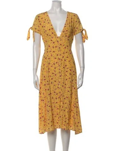 Pre-owned Privacy Please Floral Print Midi Length Dress In Yellow