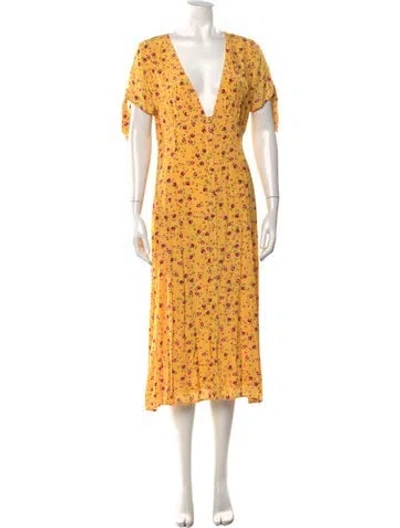 Pre-owned Privacy Please Floral Print Midi Length Dress In Yellow