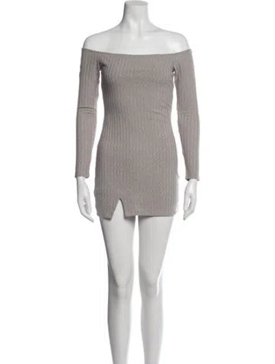 Pre-owned Privacy Please Off-the-shoulder Mini Dress In Grey