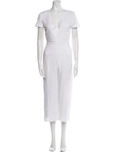 Pre-owned Privacy Please Plunge Neckline Jumpsuit In White