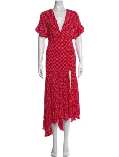 Pre-owned Privacy Please Polka Dot Print Midi Length Dress In Red
