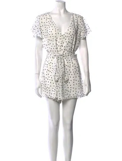 Pre-owned Privacy Please Polka Dot Print V-neck Romper In White