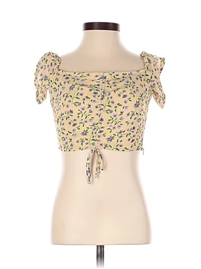 Pre-owned Privacy Please Short Sleeve Top Yellow Strapless Neckline Tops