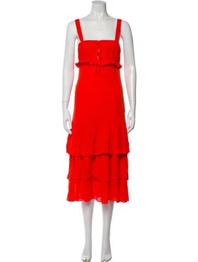 Pre-owned Privacy Please Square Neckline Midi Length Dress In Orange