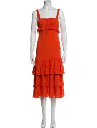 Pre-owned Privacy Please Square Neckline Midi Length Dress In Orange