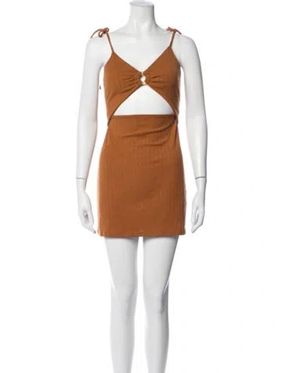 Pre-owned Privacy Please V-neck Mini Dress In Neutrals