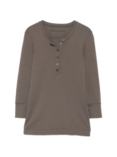 Private 0204 Buttoned Henley T-shirt In Brown