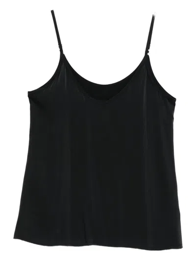 Private 0204 Scoop-neck Silk Top In Black