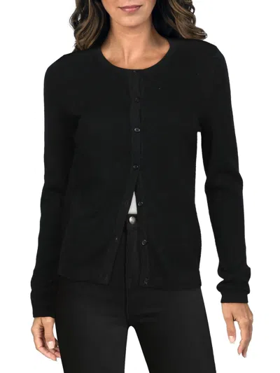 Private Label Womens Button-down Crewneck Cardigan Sweater In Black