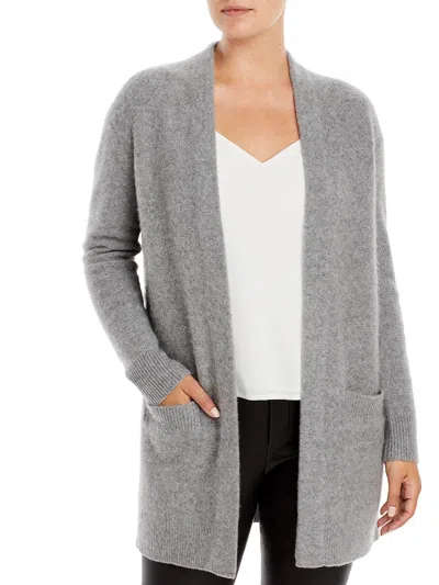 Private Label Womens Knit Ribbed Trim Cardigan Sweater In Grey