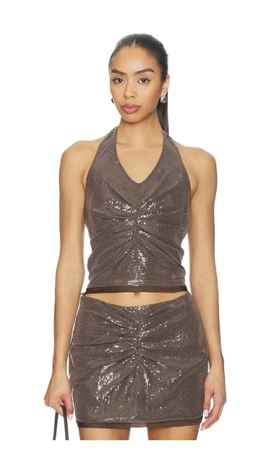 Private Policy Gather Sequin Halter Top In Brown