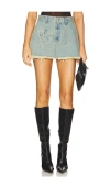 Private Policy Studs Mini Distressed Denim Skirt In Blue