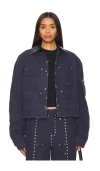 Private Policy Washed Cotton Quilted Cropped Jacket In 네이비