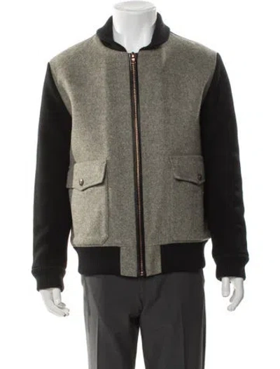 Pre-owned Private White V.c. Colorblock Pattern Bomber Jacket In Green