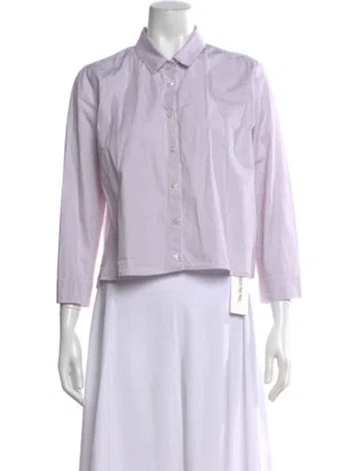 Pre-owned Private0204 Striped Three-quarter Sleeve Button-up Top In Purple
