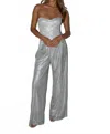 Privy Aren Sequin Wide Leg Pants In Silver In Silver