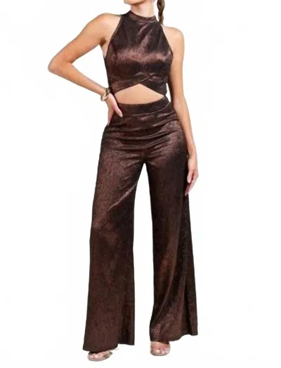 Privy Briar Mockneck Top & Wide Leg Pants Set In Gold In Brown