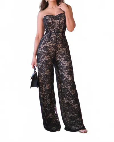 Privy Calista Lace Strapless Jumpsuit In Black