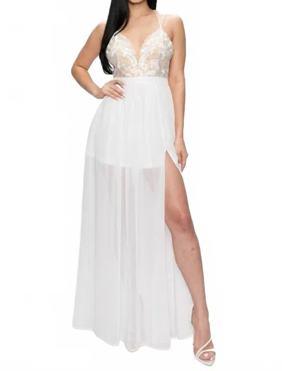 Privy Decorative Lace Slit Maxi Dress In Off White
