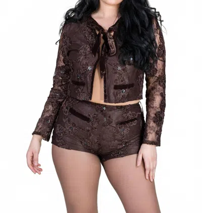 Privy Embroidered Lace Set In Chocolate In Brown