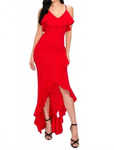 Privy High Low Ruffle Dress In Red