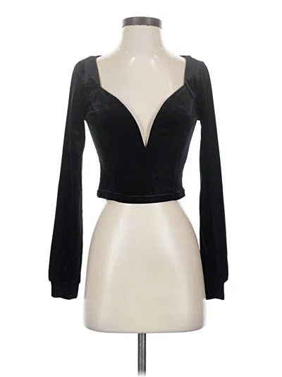Pre-owned Privy Long Sleeve Top Black Plunge Neckline Tops
