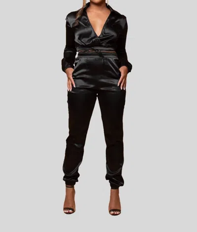 Privy Slay Bae Satin Set In Black