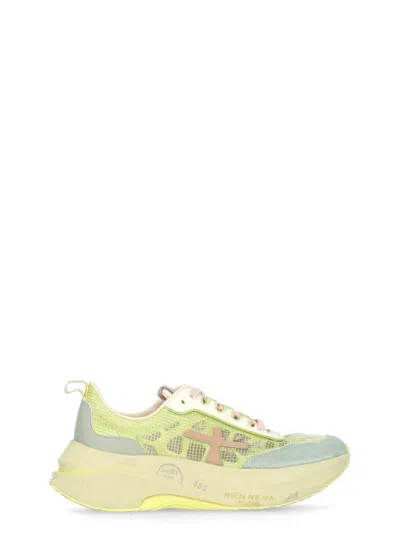 PRMT GREEN LEATHER AND TECH FABRIC SNEAKERS