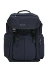Prmt Structured Nylon Backpack With Leather Accents And Multiple Compartments In Blue