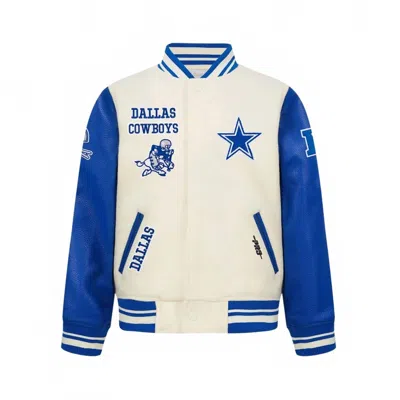 Pro Standard Kids' Big Boys' Nfl Dallas Cowboys Retro Classic Rib Wool Varsity Jacket In Eggshell/dodger Blue In Black