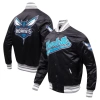 PRO STANDARD PRO STANDARD BLACK CHARLOTTE HORNETS SCRIPT TAIL FULL-SNAP SATIN VARSITY JACKET