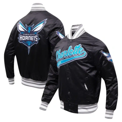 Pro Standard Black Charlotte Hornets Script Tail Full-snap Satin Varsity Jacket