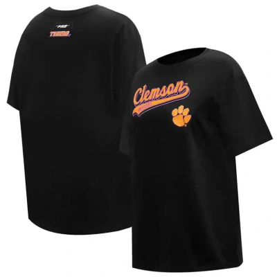 Pro Standard Black Clemson Tigers Script Tail Oversized Boyfriend T-shirt