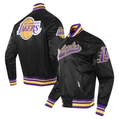 Pro Standard Black Los Angeles Lakers Script Tail Full-snap Satin Varsity Jacket