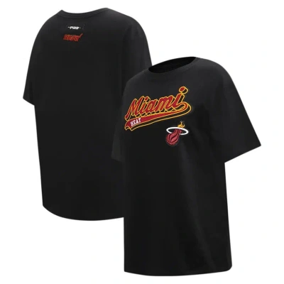 Pro Standard Black Miami Heat Script Boyfriend T-shirt