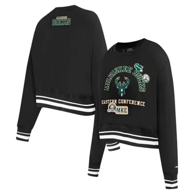 Pro Standard Black Milwaukee Bucks Area Code Cropped Pullover Sweatshirt