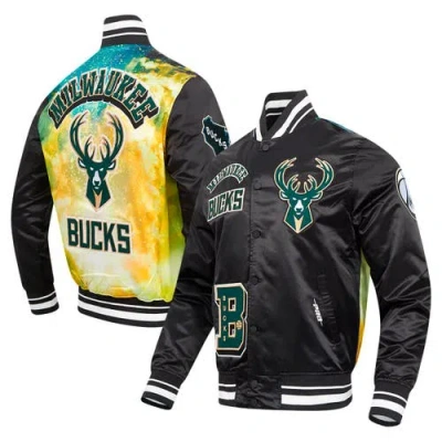 Pro Standard Black Milwaukee Bucks Sublimated Satin Full-snap Jacket