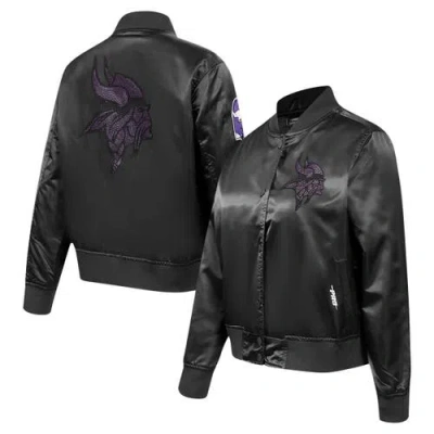 Pro Standard Black Minnesota Vikings Jeweled Satin Full-snap Jacket
