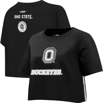 Pro Standard Black Ohio State Buckeyes Rhinestone & Pearl Boxy Cropped T-shirt